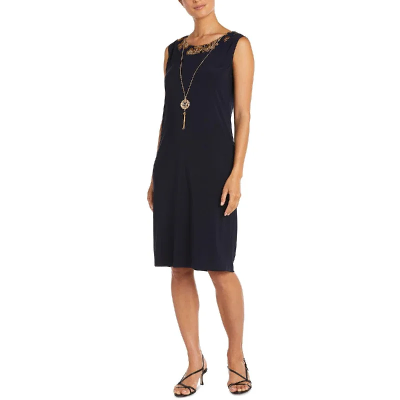 Fashion Forward R&M Richards Womens Petites Contrast Trim  Sheath Dress