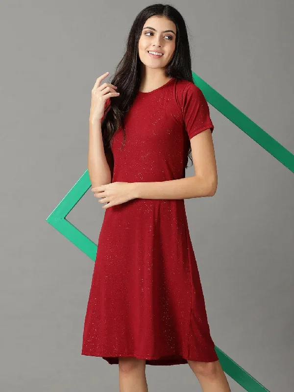 Affordable Women's Fashion Women's Maroon Embellished A-Line Dress-AE-15903-Maroon