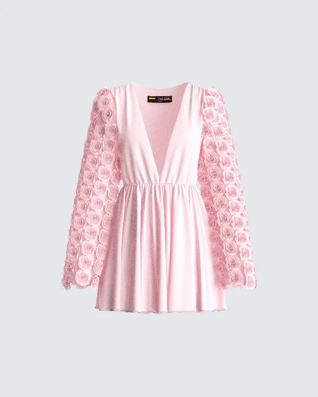 Women's Elegant Clothes Elvia Pink Pleated Flower Dress