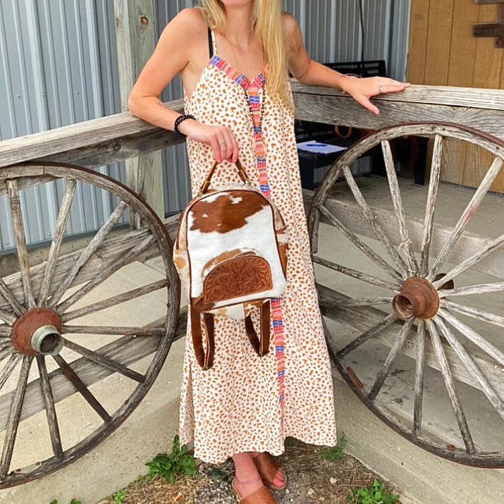 Women's Elegant Garments Andree Women's Cream and Camel Dress with Aztec Embroidery