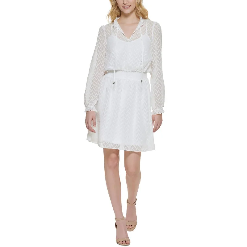 Comfortable Women's Clothing Tommy Hilfiger Womens Chiffon Smocked Fit & Flare Dress