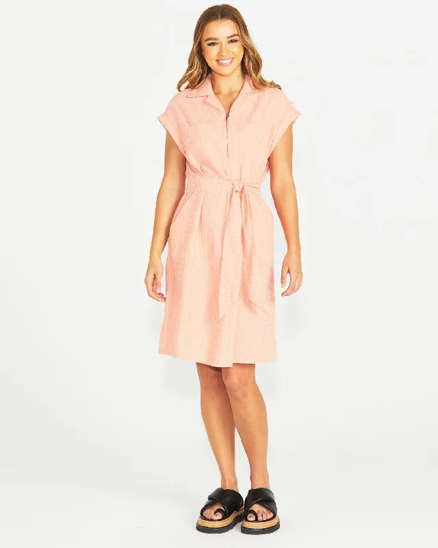Casual Women's Clothing Sass Liberty Utility Dress Neon Peach White Stripe