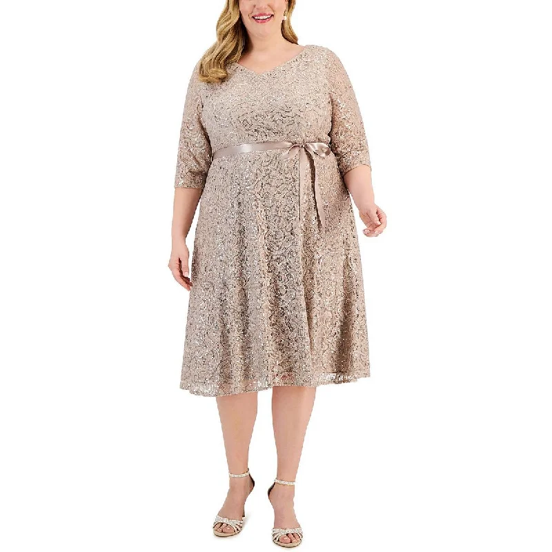 Women's Elegant Garments Alex Evenings Womens Plus Lace Sequined Fit & Flare Dress