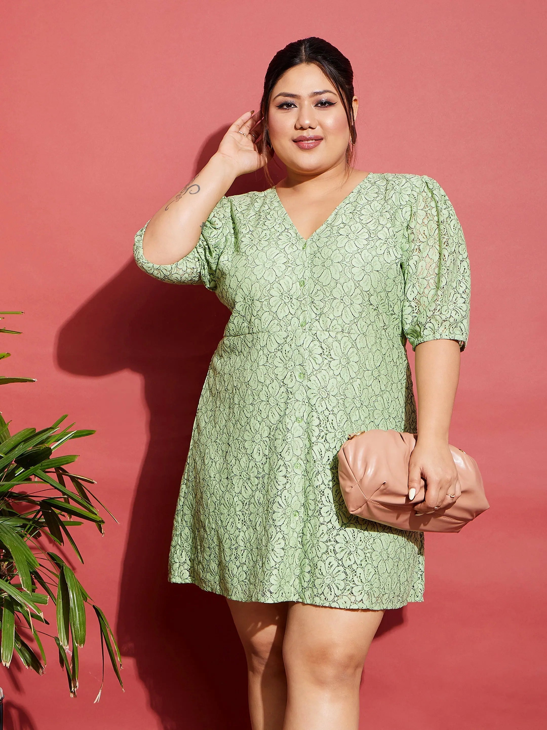 Women's Workout Clothing Women Green Lace Front Button Dress