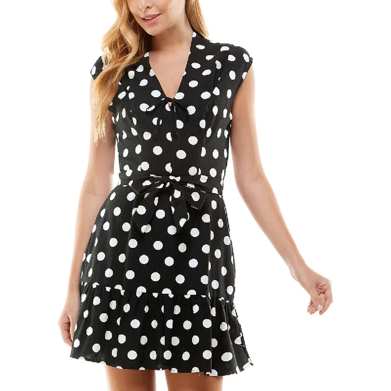 Women's Plus-Size Garments City Studios Womens Juniors Linen Blend Ruffled Hem Fit & Flare Dress