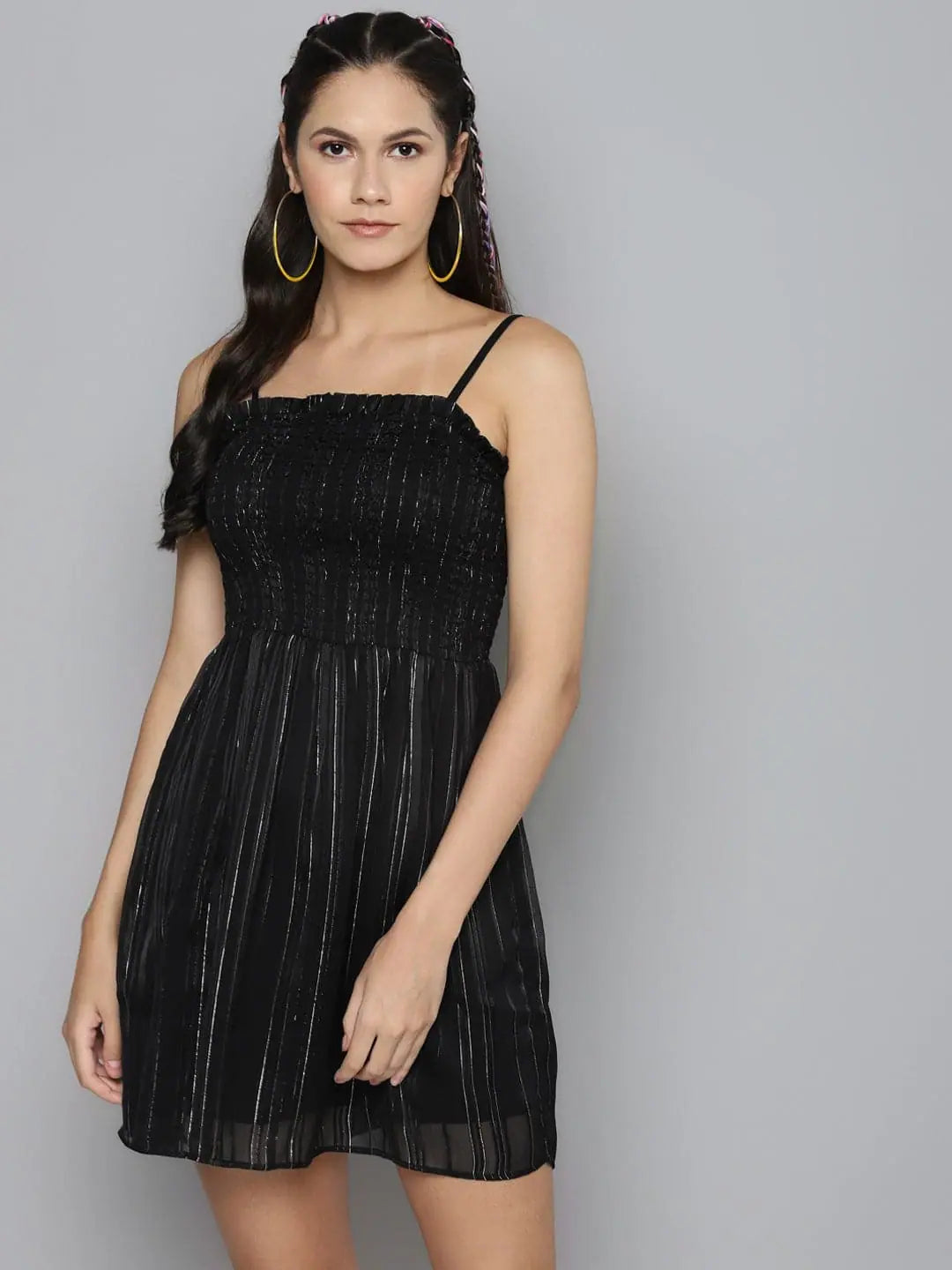 Unique Women's Fashion Pieces Black Lurex Smocking Tube Dress