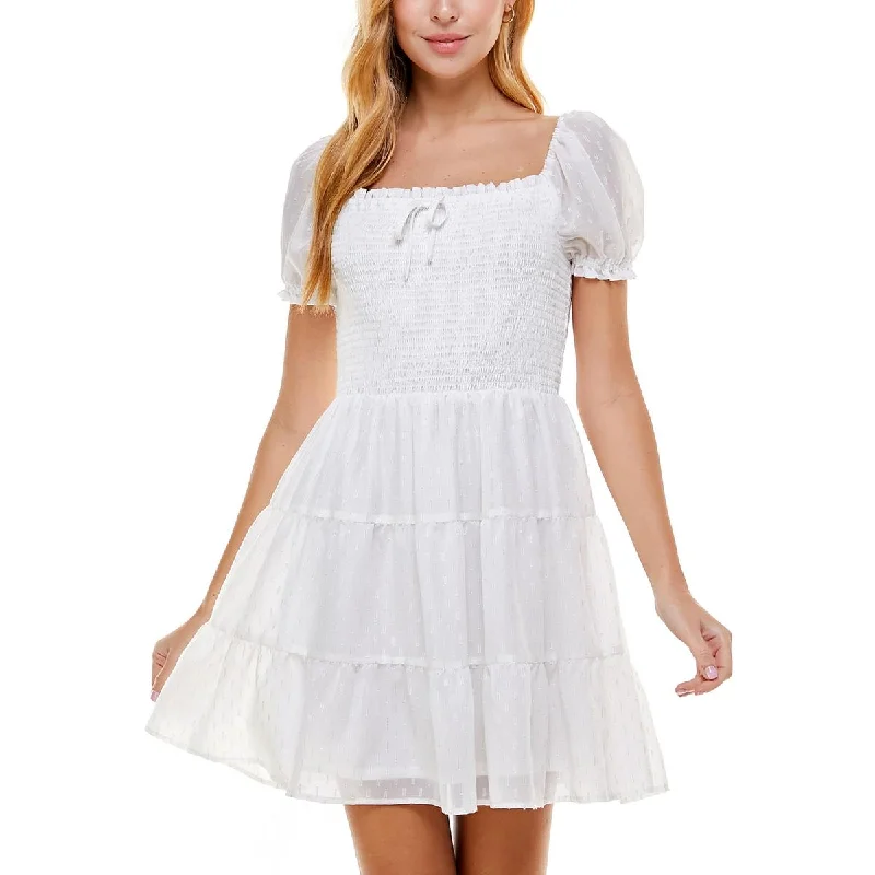Online Boutique Clothing Crystal Doll Womens Juniors Smocked Mini Fit & Flare Dress