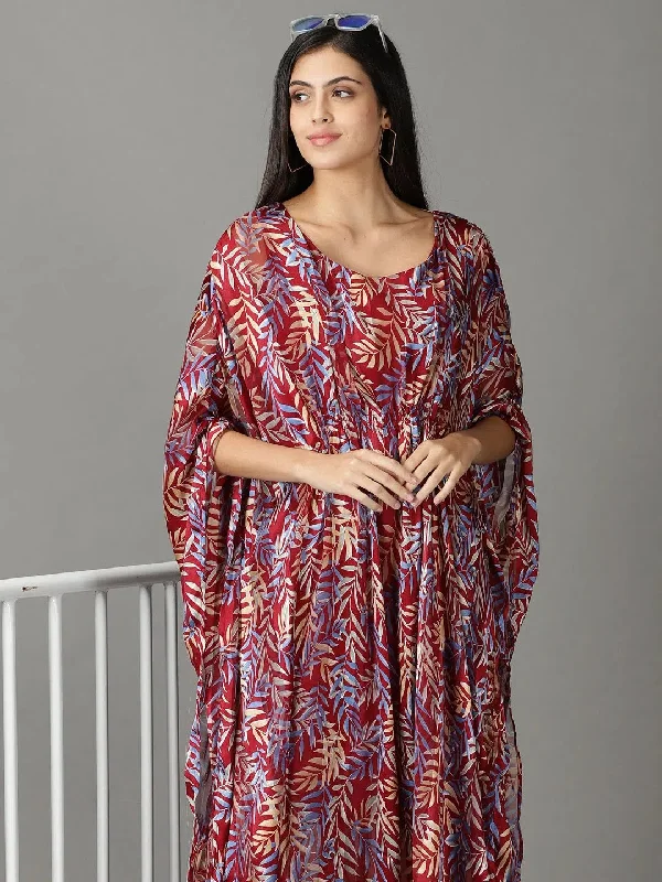 Fashionable Women's Outfit Women's Maroon Printed Kaftan Dress-AE-15856-Maroon