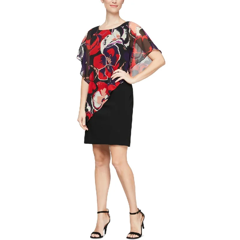 Women's Sporty Chic Clothes SLNY Womens Chiffon Cape Sheath Dress