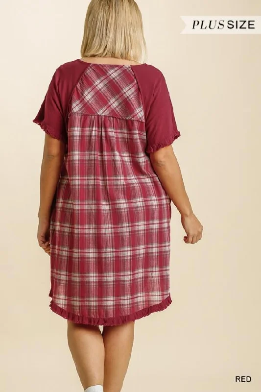 Women's Seasonal Clothing Plaid about you- Plus size A-line plaid and red dress
