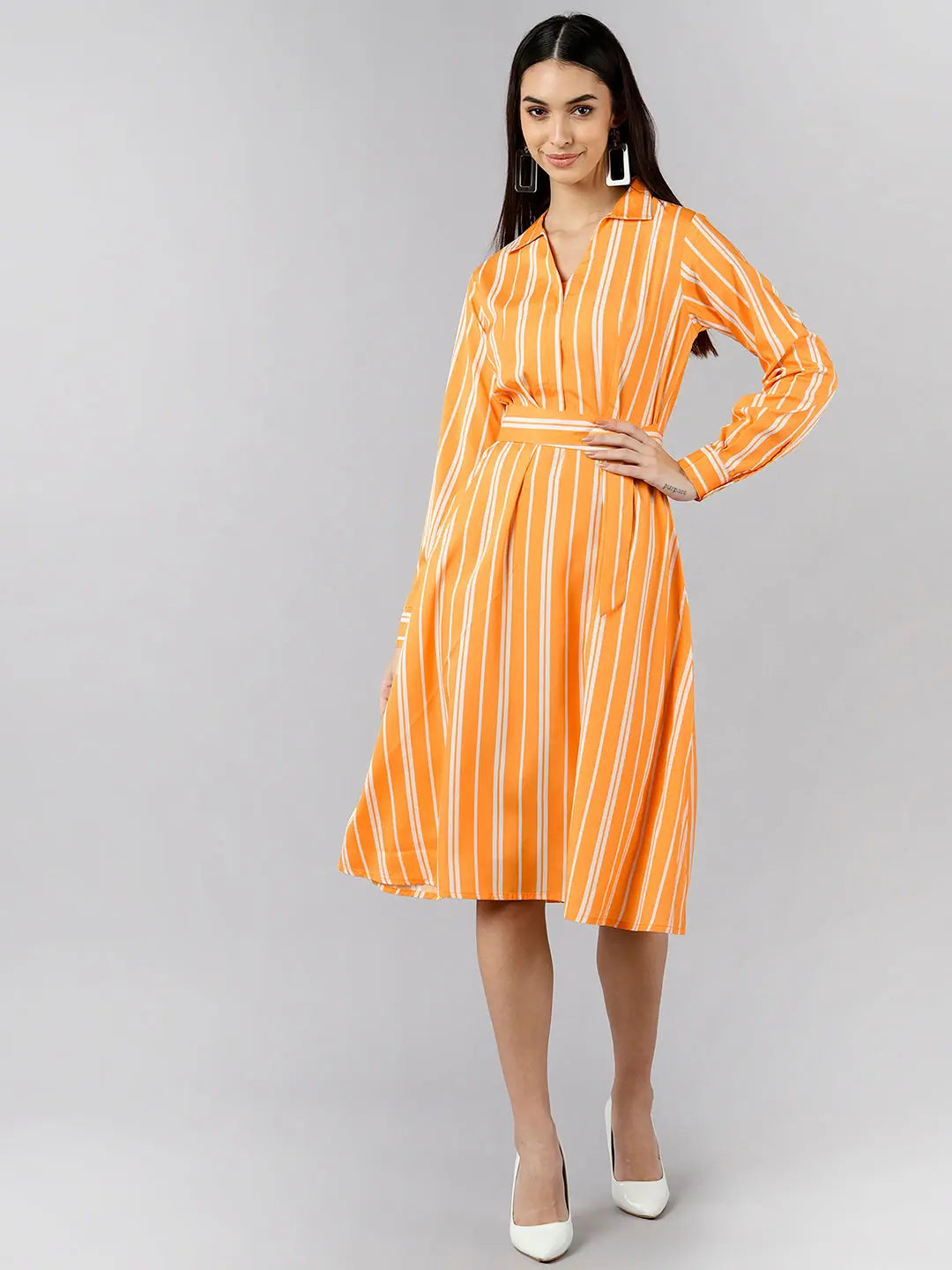 Women's Clothes Ahika Women Yellow Striped Striped Dress