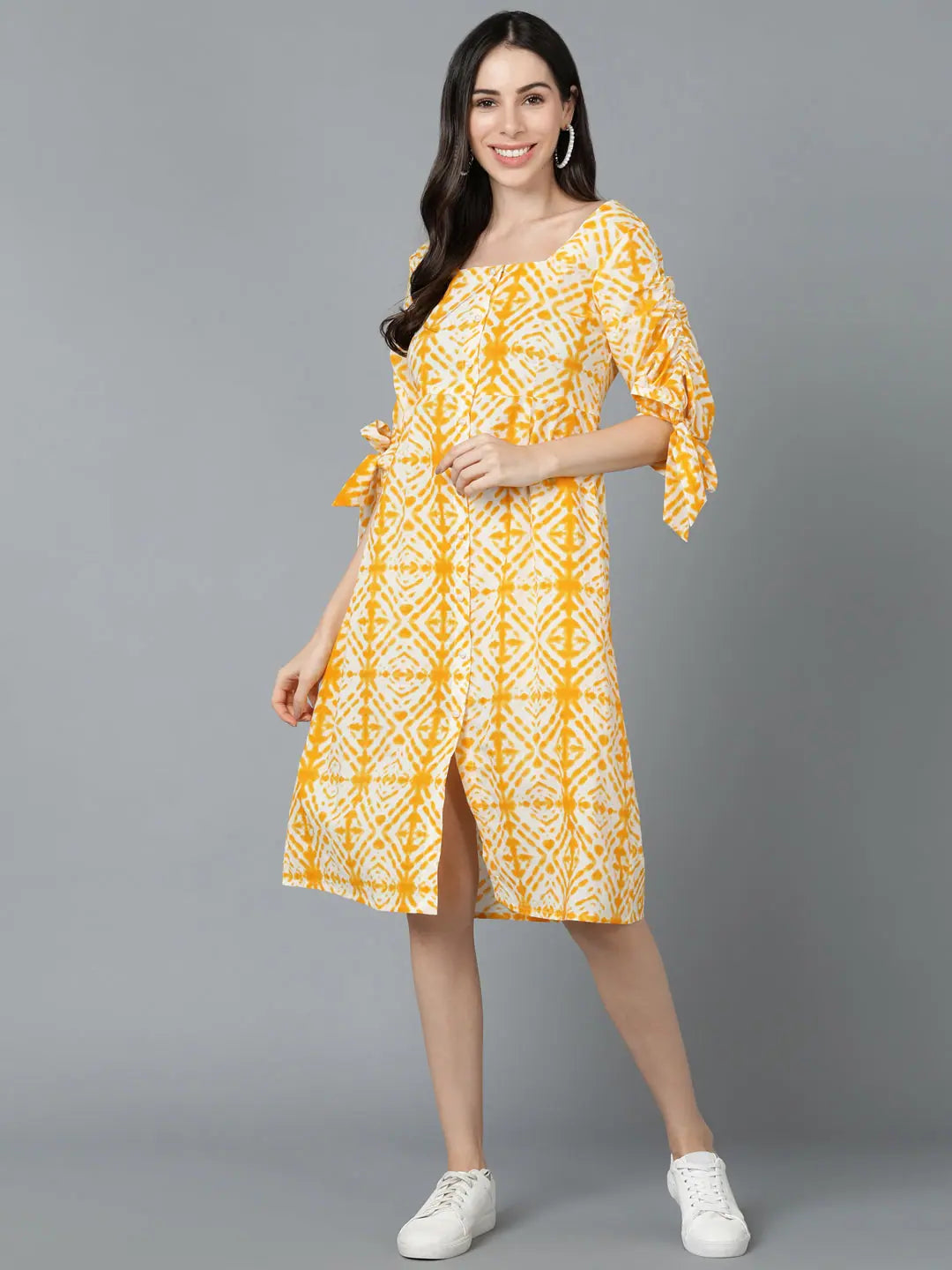 Timeless Classics Ahika Women Yellow Cotton Dyed Dresses