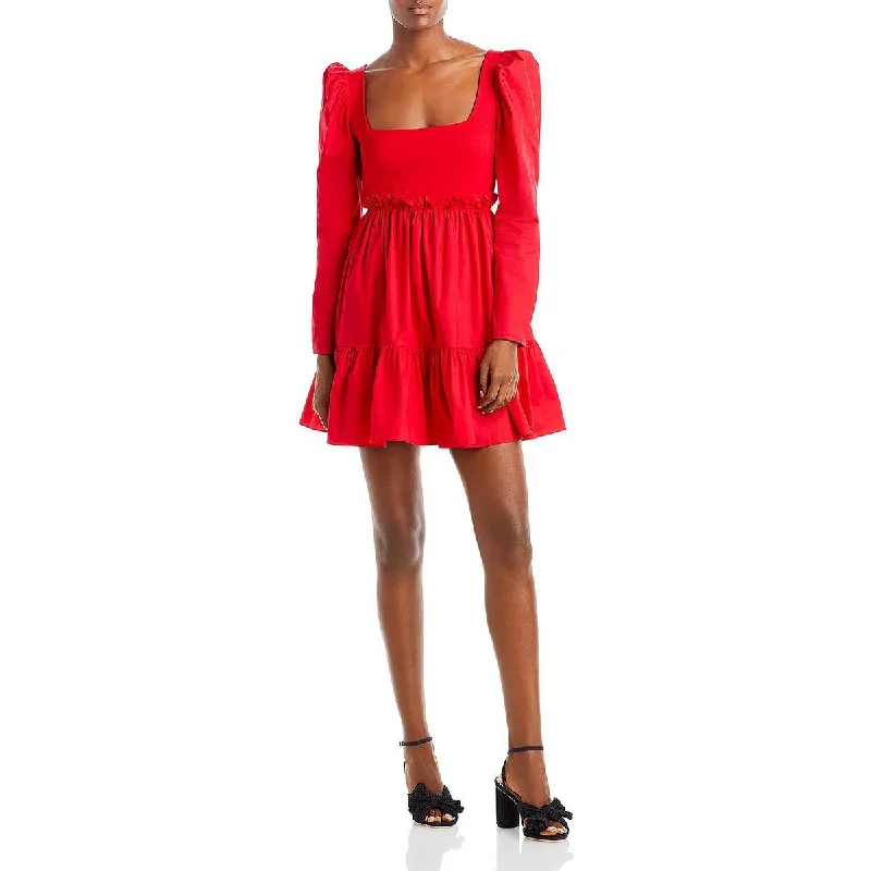 Comfortable Casual Wear Aqua Womens Mixed Media Poplin Fit & Flare Dress
