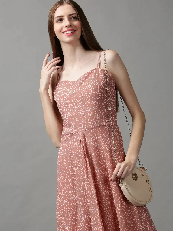 Vibrant Femme Fashion Women's Grey Printed Fit and Flare Dress-AE-15094-Taupe
