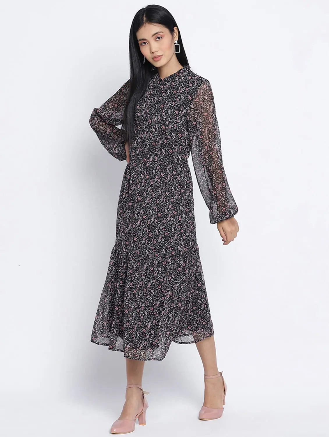 Women's Comfortable Clothes For Weekends Flame Black Printed Causal Women Dress