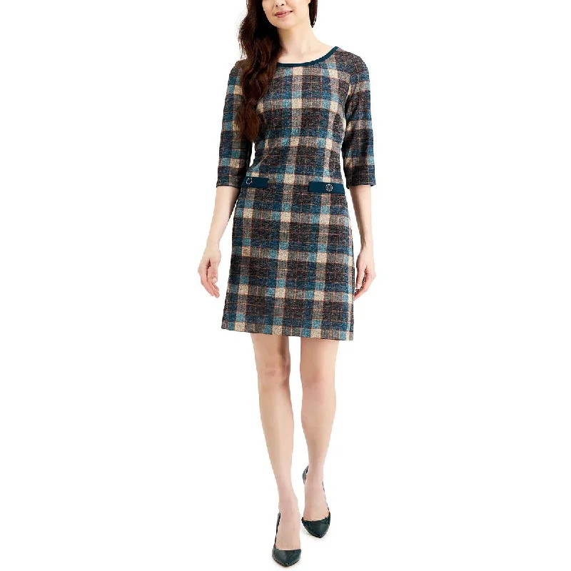 Online Boutiques Connected Apparel Womens Plaid Mini Sheath Dress