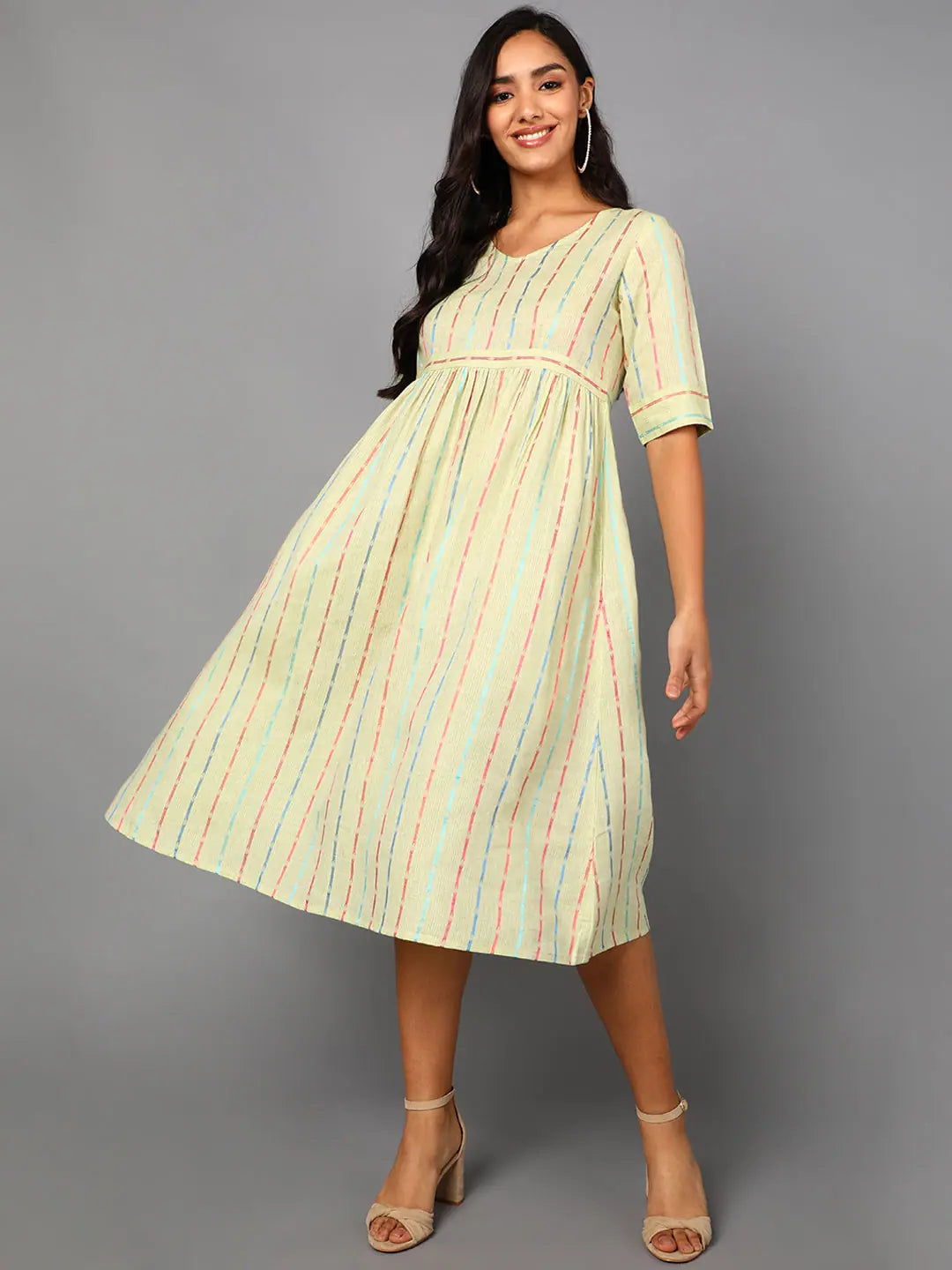Online Boutiques Ahika Women Cream Cotton Dress 1