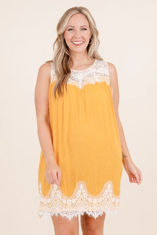 Bold Fashion Laced With Love Dress, Goldenrod
