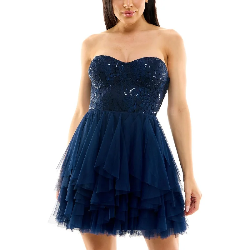 Women's Comfy Loungewear Outfit City Studio Womens Juniors Lace Trim Mini Fit & Flare Dress