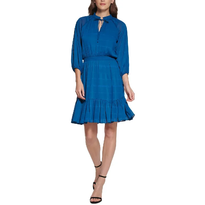 Women's Casual Wear Outfit DKNY Womens Mini Tie Neck Fit & Flare Dress