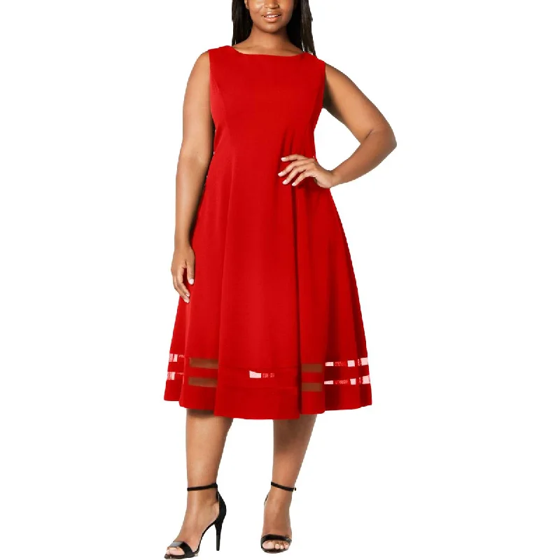 Stylish Women's Outfit Calvin Klein Womens Illusion Knee Length Fit & Flare Dress