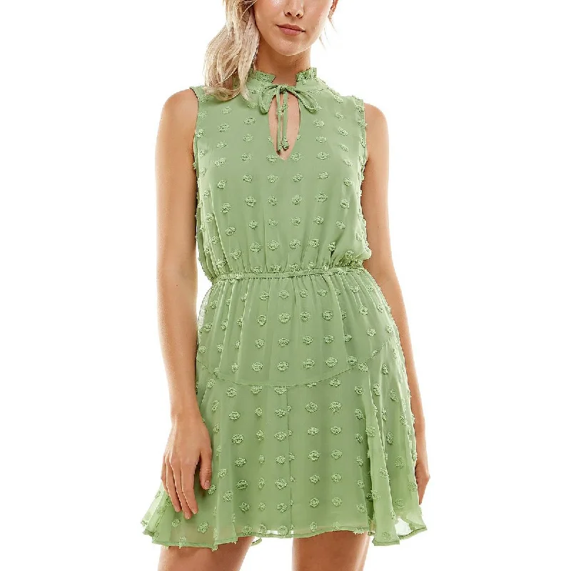 Woman Clothing Crystal Doll Womens Juniors Swiss Dot Short Fit & Flare Dress