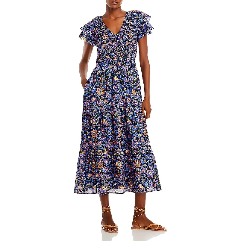 High End Women's Wear Banjanan Womens IRA Smocked Long Fit & Flare Dress