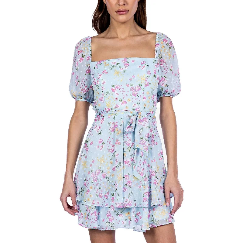 Online Clothing Boutiques B. Darlin Womens Juniors Ruffled Short Fit & Flare Dress