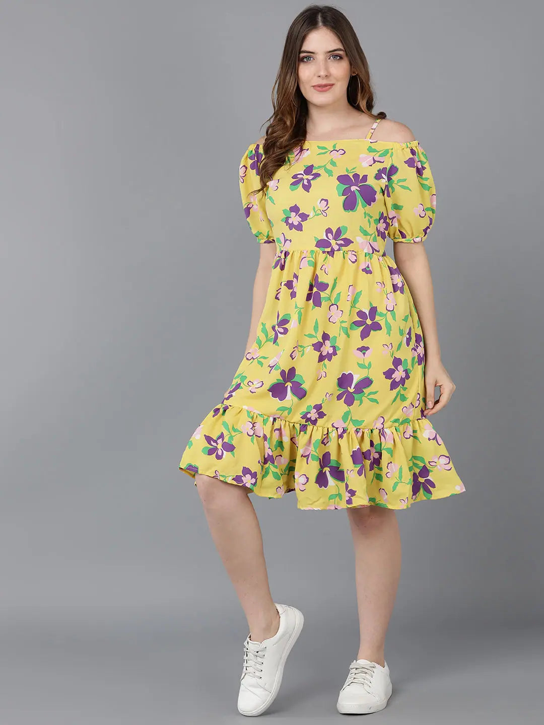 Boutique Dress Online Ahika Women Yellow Georgette Printed Dresses