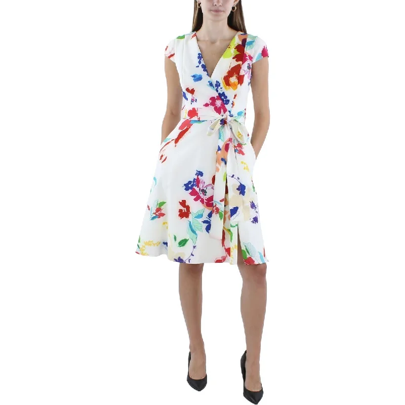 Affordable Luxury Women's Garments Black Halo Womens Knee-Length Tie Waist Fit & Flare Dress