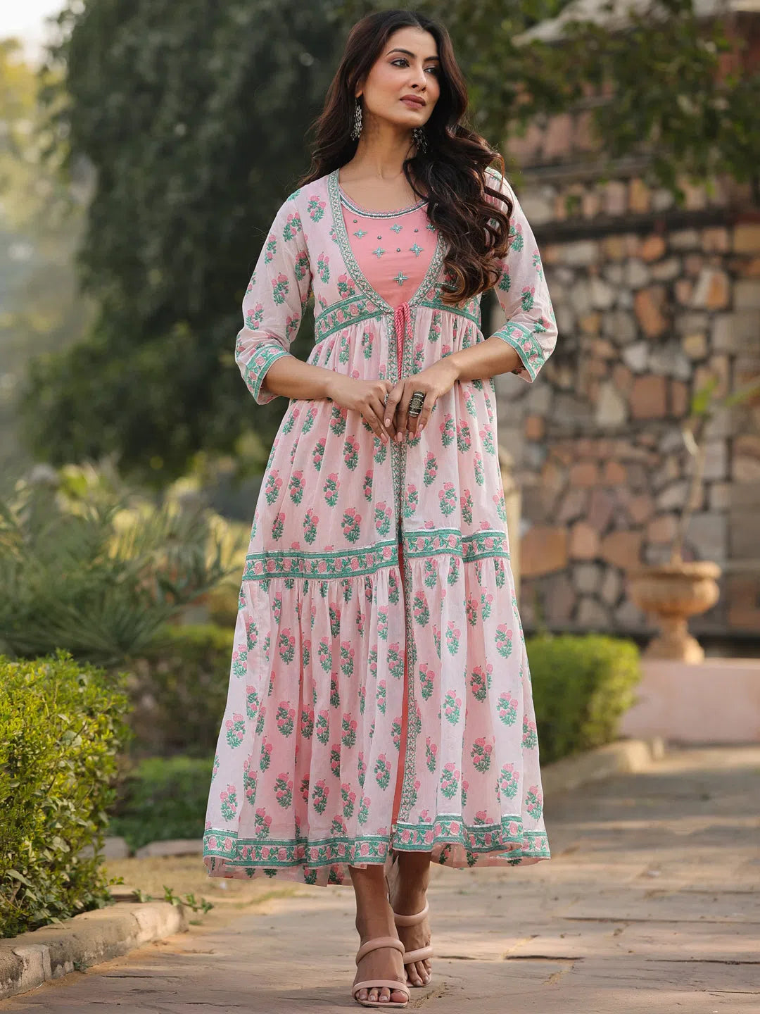 Feminine Dresses for Women in Bold Prints Juniper Women's Pink Cotton Printed Tiered Dress