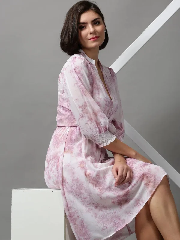 Stylish Outerwear Clothes For Women Women's White Tie Dye Fit and Flare Dress-AE-15097-White