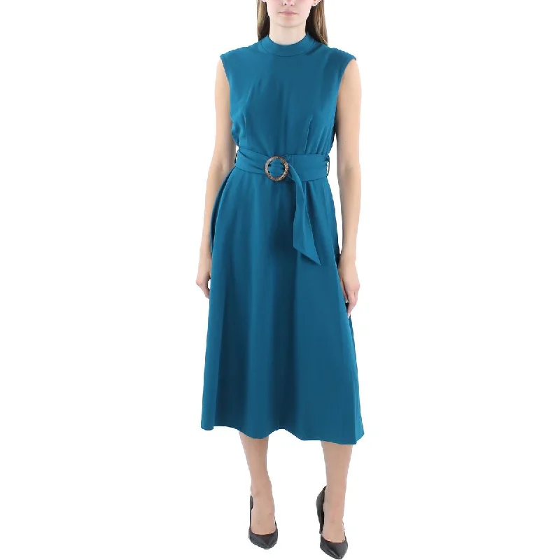Earthy Tones Calvin Klein Womens Belted Scuba Fit & Flare Dress