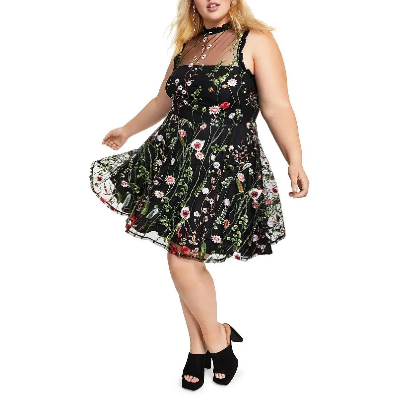 Online Clothing Stores City Studio Womens Plus Embroidered Party Fit & Flare Dress