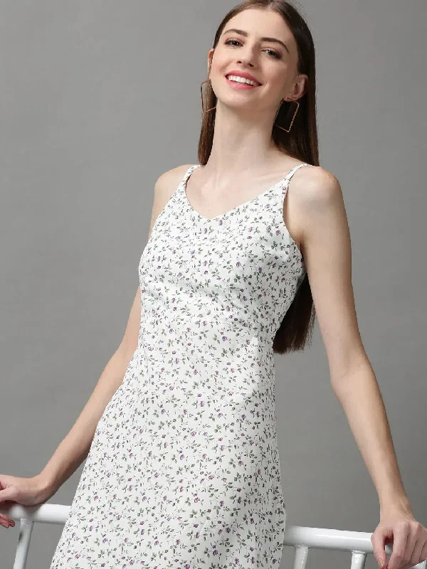 Women's Clothing For Outdoor Activities Women's White Printed A-Line Dress-AE-15056-White
