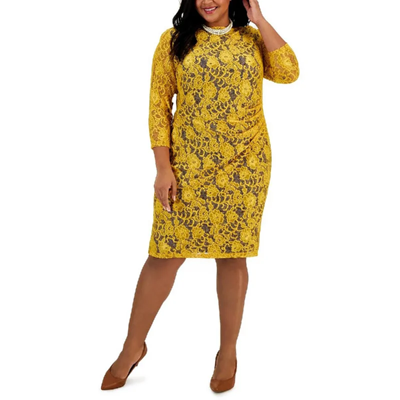 Women's Evening Wear for Special Occasions Kasper Womens Plus Laurissa Lace Knee-Length Sheath Dress