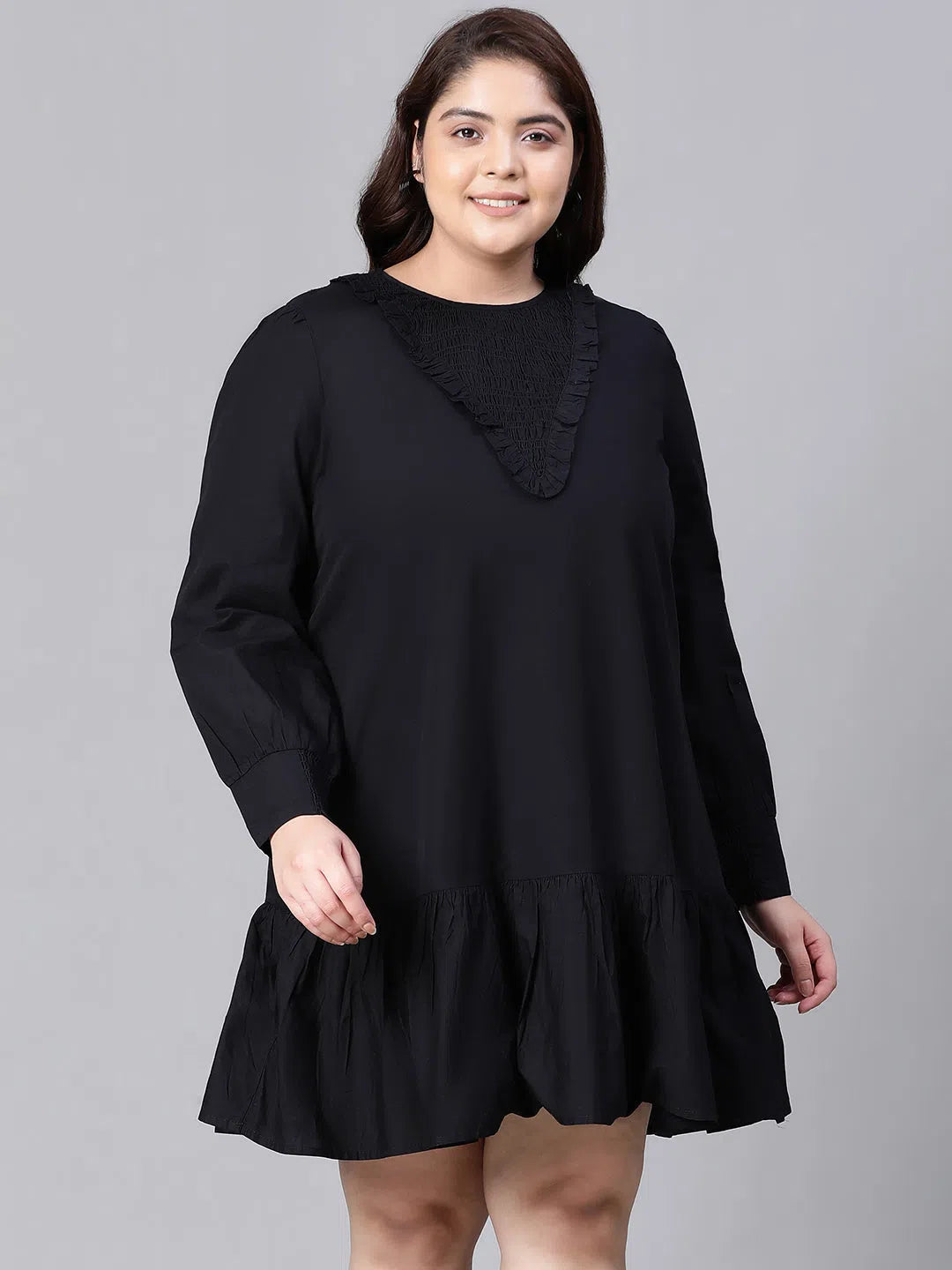 High End Fashion Adore Solid Black Plus Size Women Cotton Dress-W23281PDR001