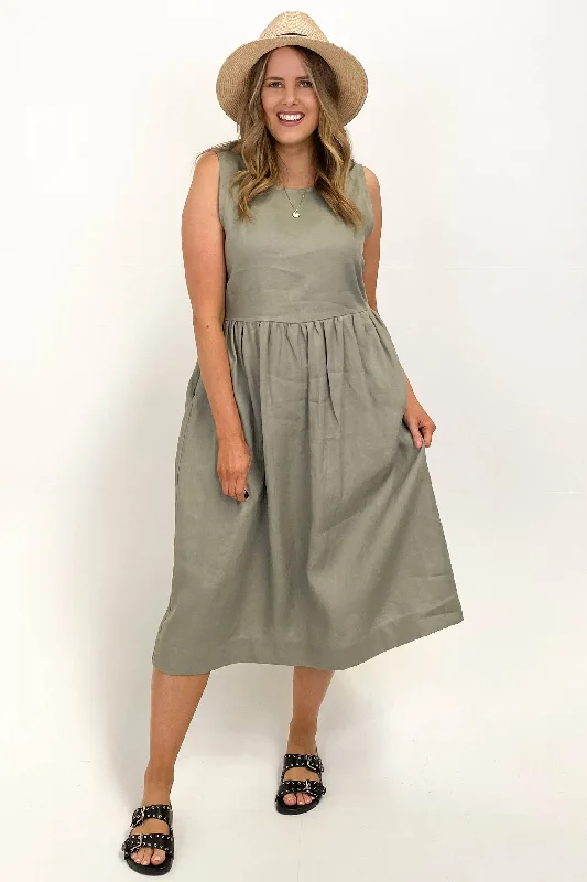 Women's Trendy Casual Clothes AS Colour Linen Dress Eucalyptus