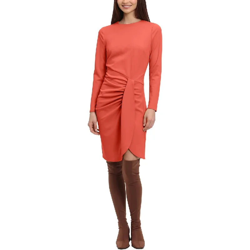 Women's Clothes Donna Morgan Womens Crepe Faux Wrap Wear To Work Dress