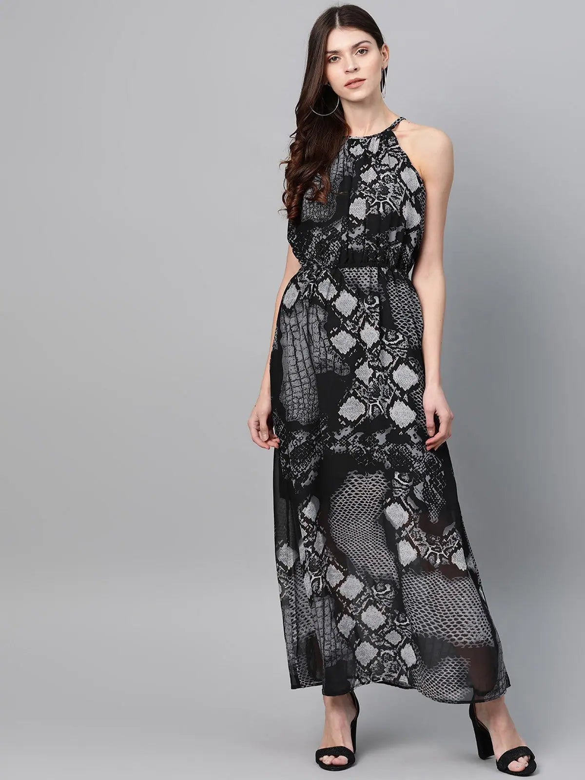 Evening Elegance Strappy Maxi Printed Dress