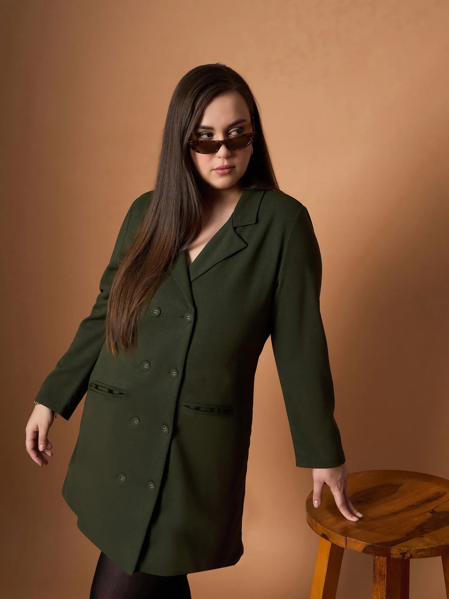 Urban Femme Streetwear Women Olive Short Blazer Dress-SFDRSS12461