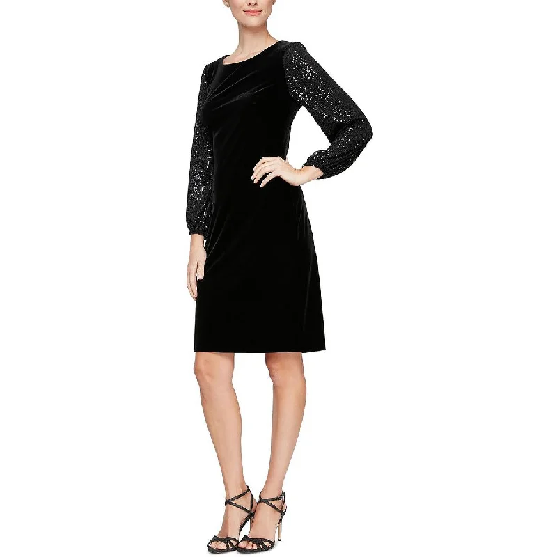 Vintage-Inspired Women's Clothes Alex Evenings Womens Velvet Sequined Sheath Dress
