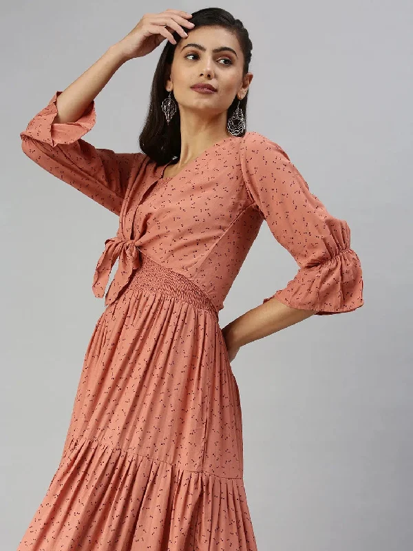 Trendy Outfits For Girls Women Brown Printed Dress-AE-9905-Brown
