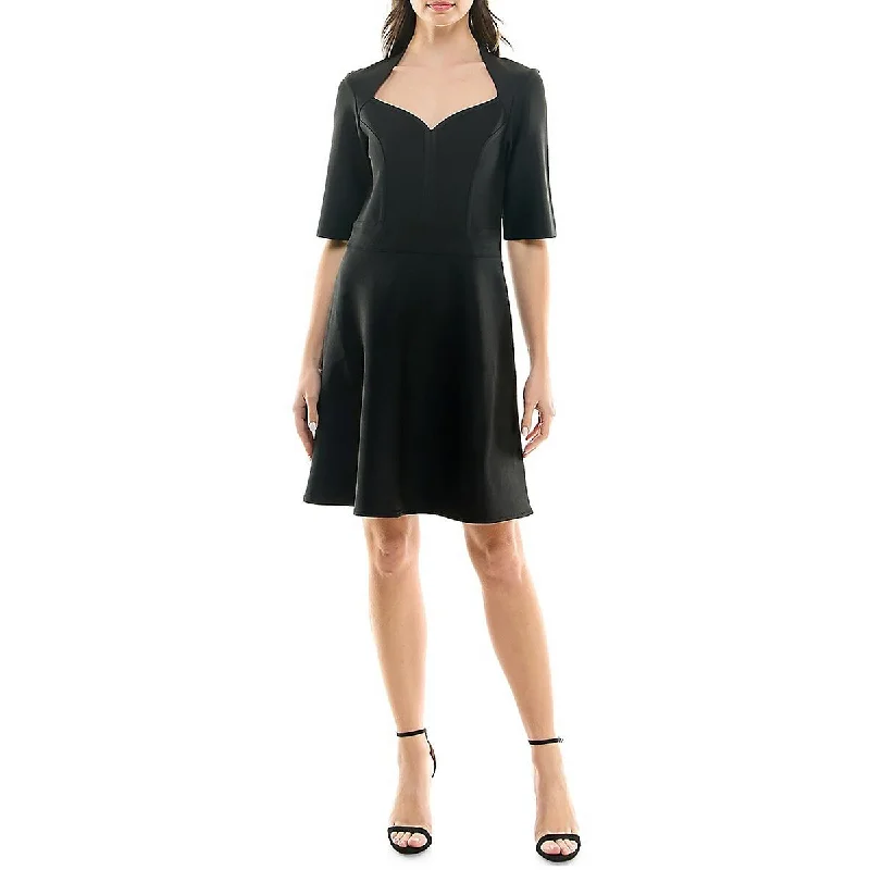 Save Big Nicole Miller Womens Elbow Sleeves Above Knee Fit & Flare Dress