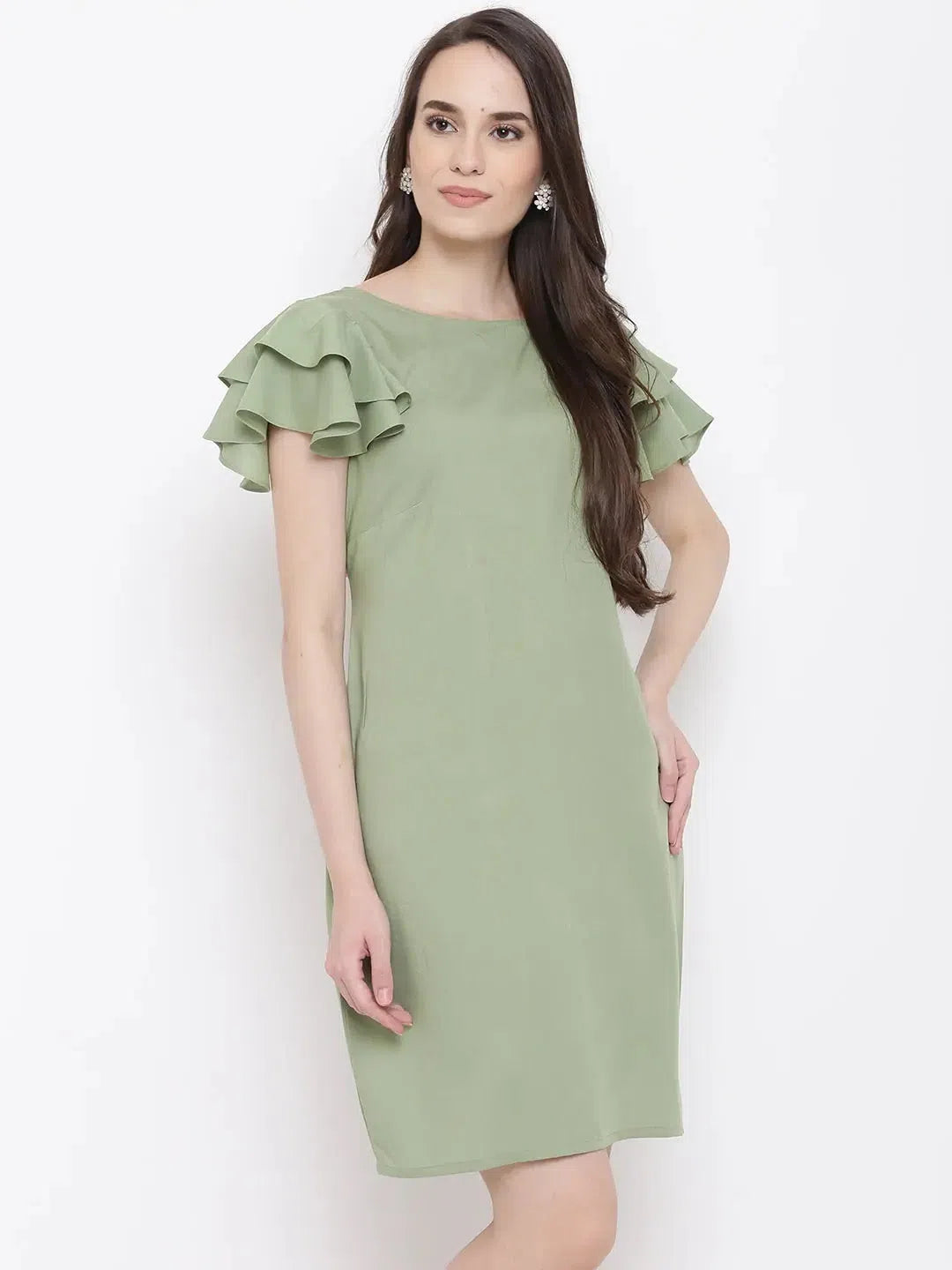 High-Quality Women's Fashion Dresses Double frill Sift dress in Pista Green