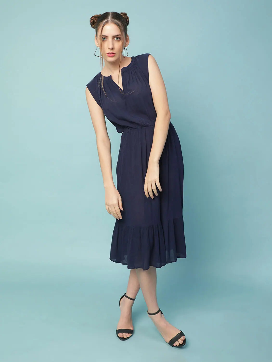 Women's Comfortable Garments New Navy Solid Women Dress