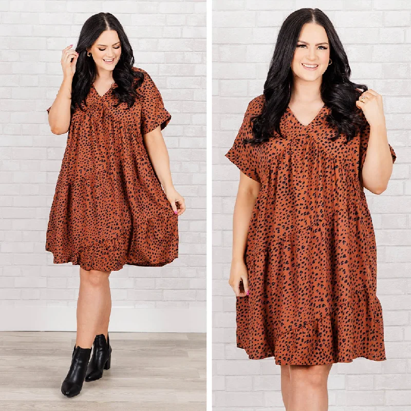 Clothing Sales Just Try Again Dress, Rust