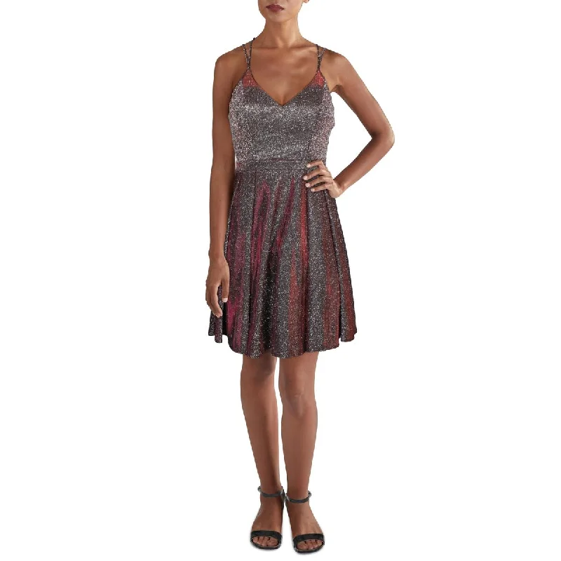Women's Casual Wear Outfit Sequin Hearts Womens Juniors Glitter Short Fit & Flare Dress