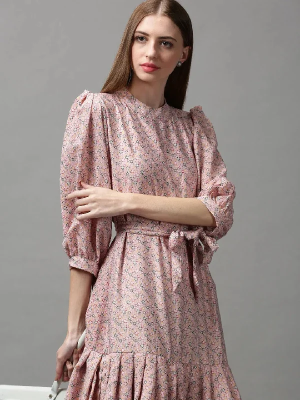 Women's Seasonal Wardrobe Clothing Women's Pink Printed Drop-Waist Dress-AE-15620-Pink