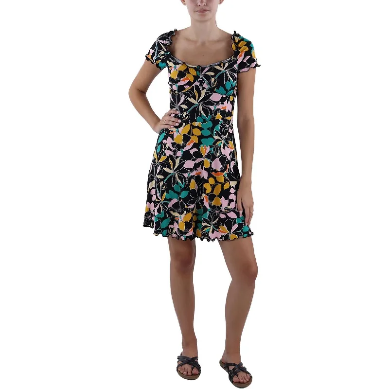Modern Women's Wardrobe Essentials Bar III Womens Tropical Print Off-The-Shoulder Fit & Flare Dress